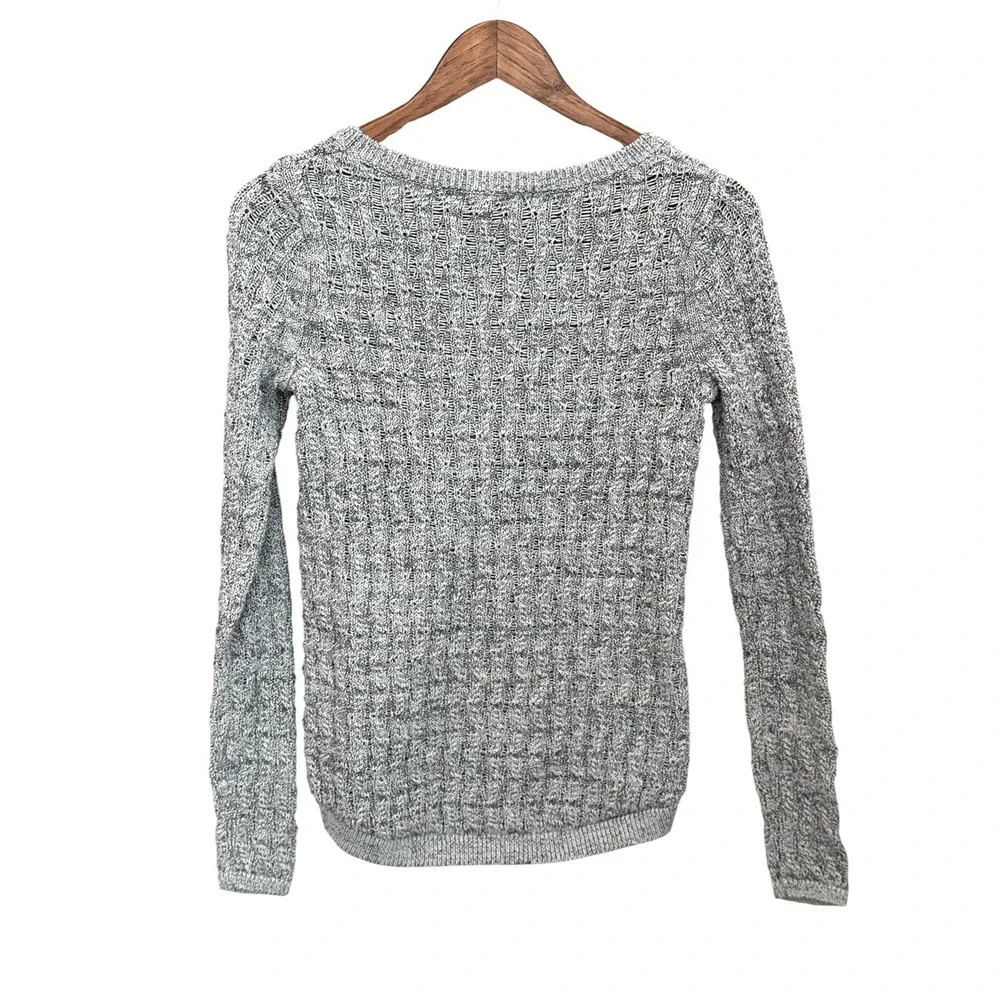 Ann Taylor Loft XS Gray Crocheted Sweater, Long Sleeve High-Low Hem